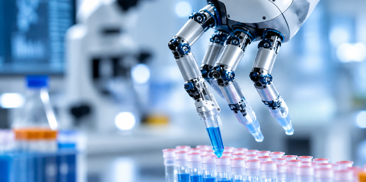 A robotic hand using AI in a science lab
